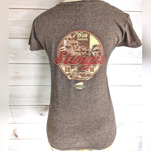 Indian Motorcycle Sturgis 2016 76th Anniversary Tee in Heathered Brown Sz Medium - Picture 3 of 8
